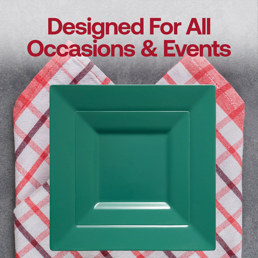 Hunter Green Square Plastic Plates Dinnerware Value Set