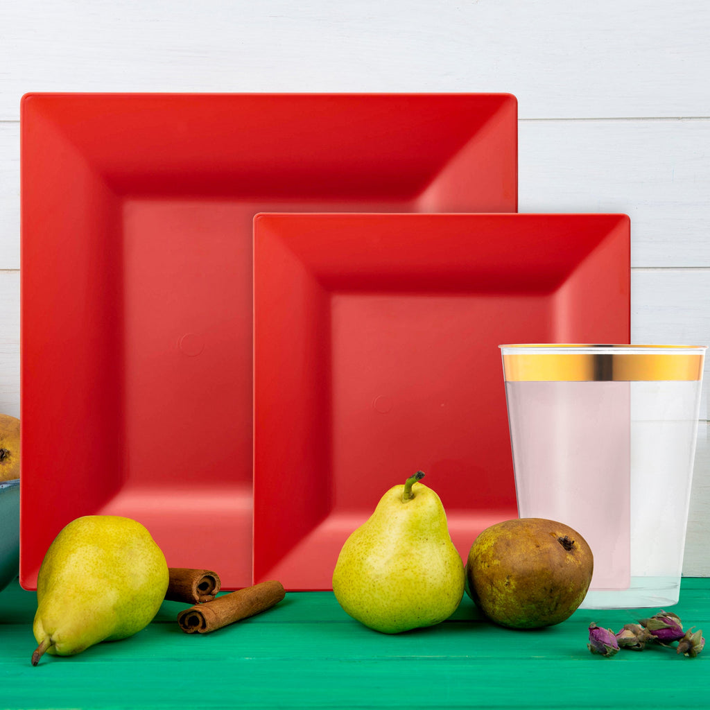 Red Square Disposable Plastic Tableware Set