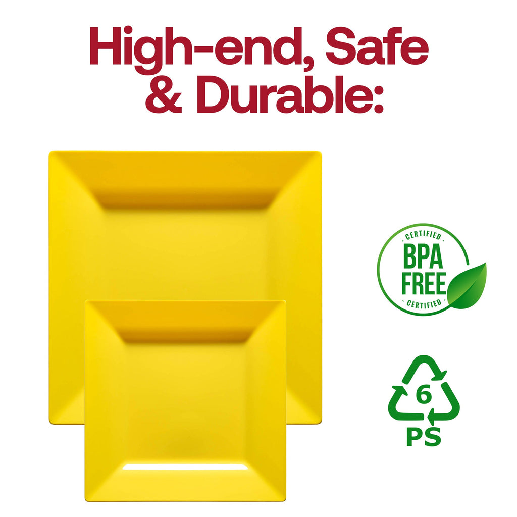 Yellow Square Plastic Dinner Plates (9.5")