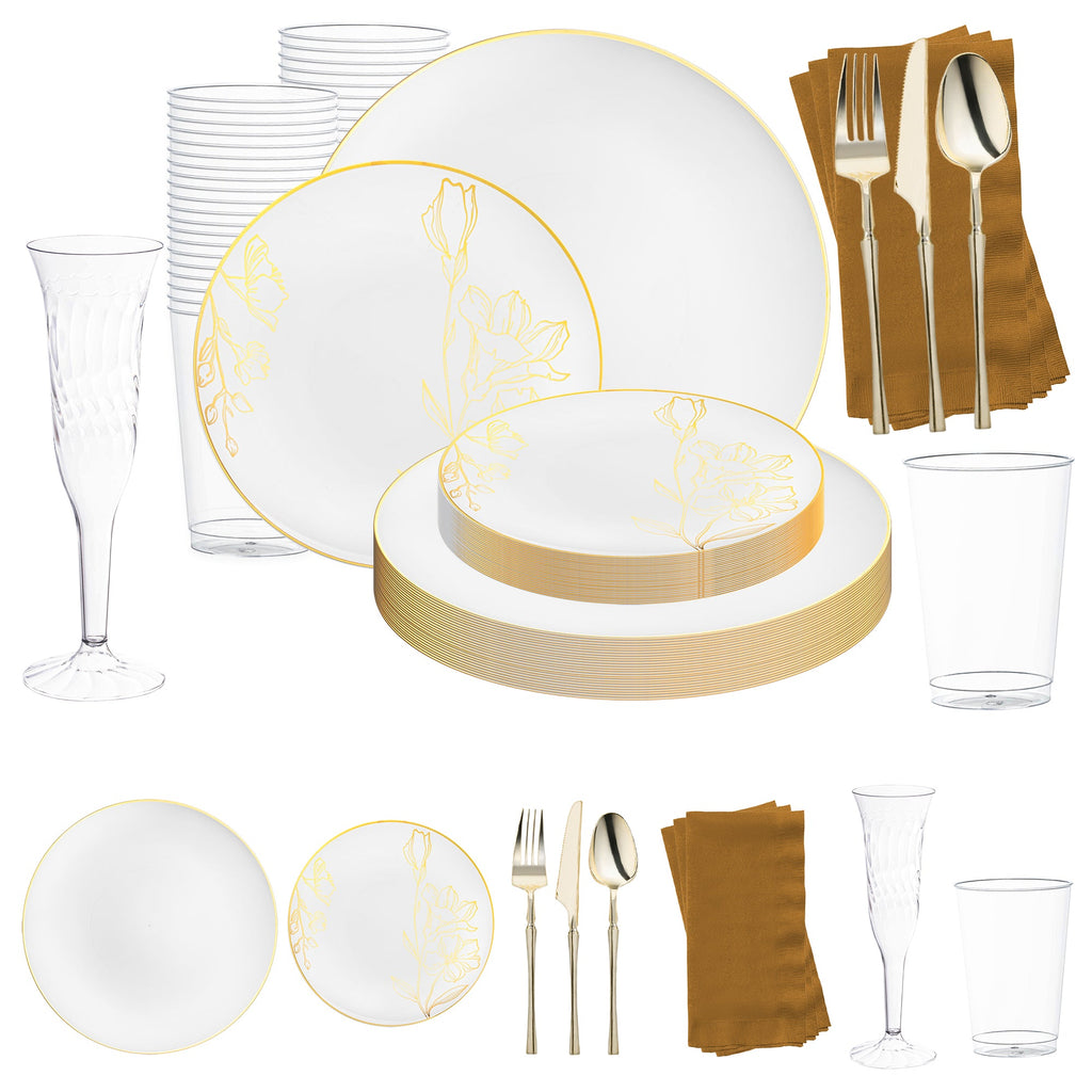 White with Gold Antique Floral Plastic Grand Wedding Value Set