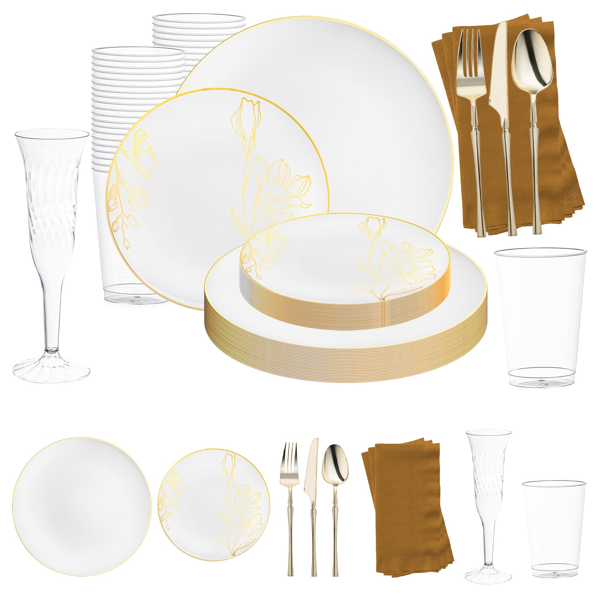 White with Gold Antique Floral Plastic Grand Wedding Value Set