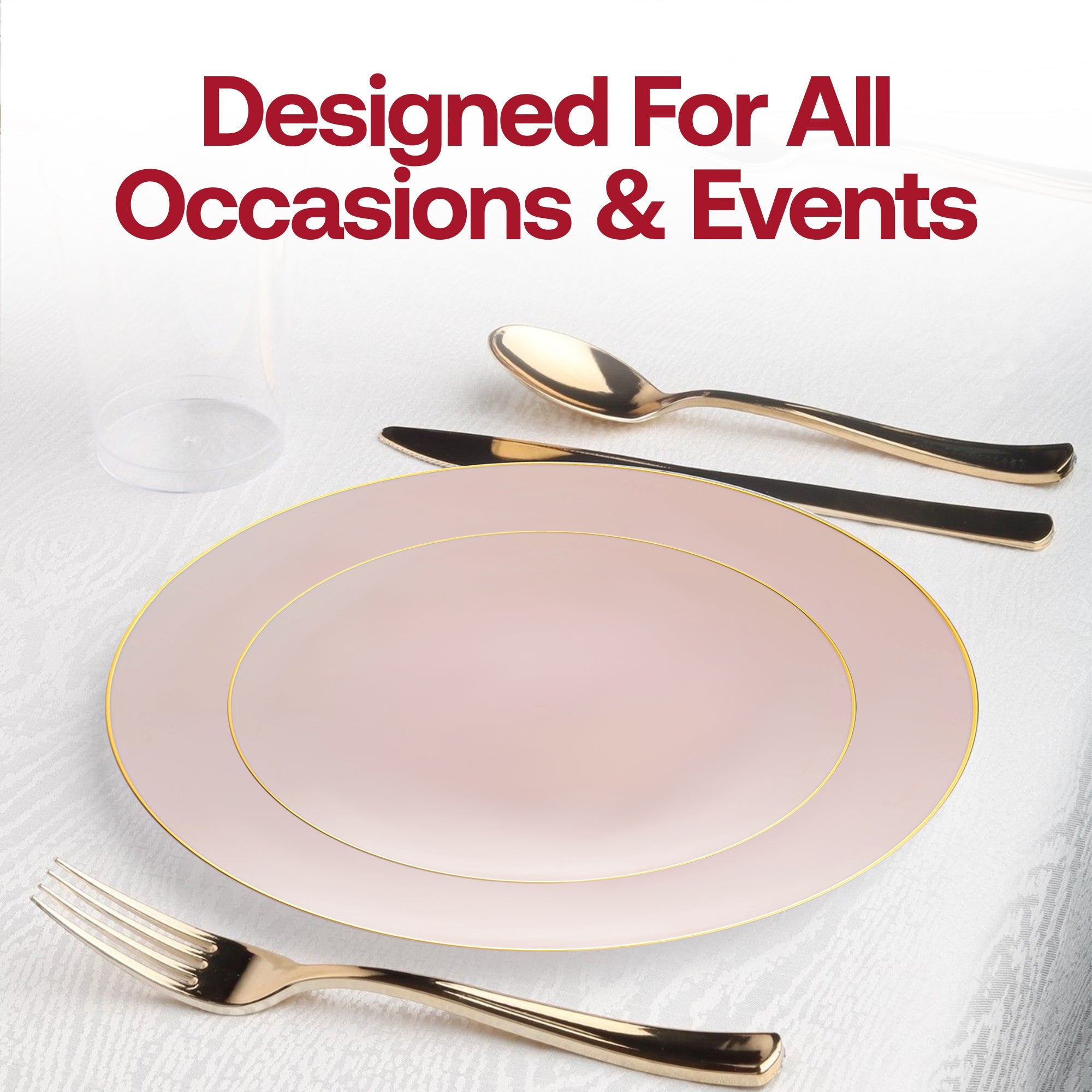 Pink with Gold Organic Round Disposable Plastic Wedding Value Set