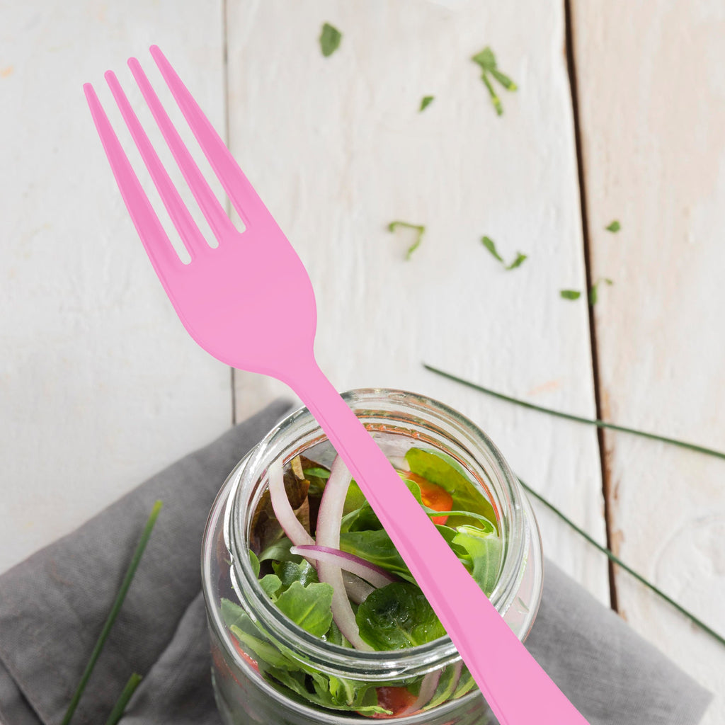Pink Disposable Plastic Party Forks