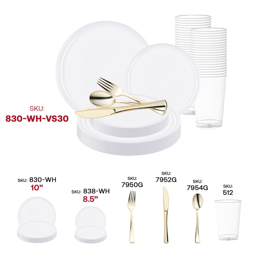 White Flat Round Disposable Plastic Wedding Value Set