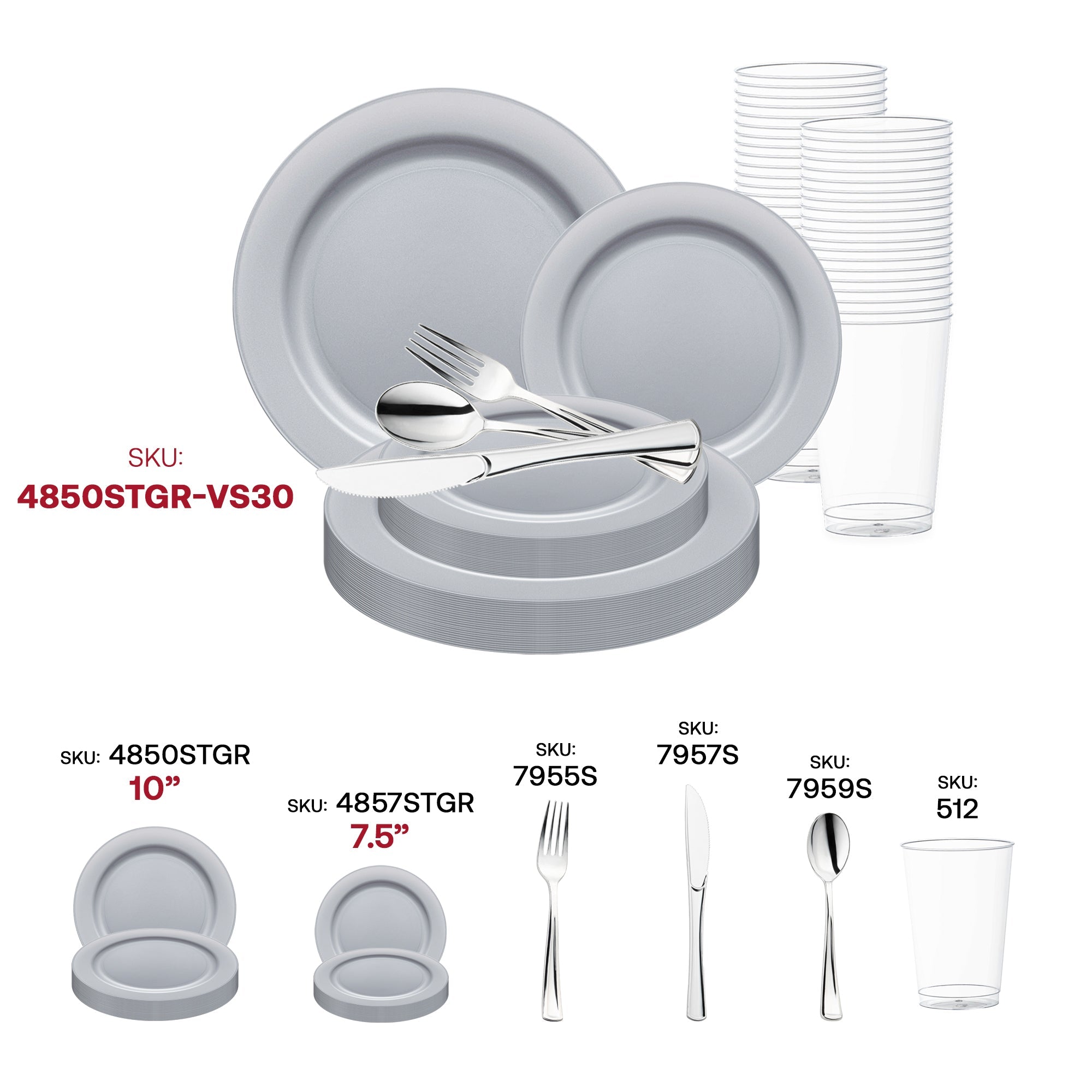 Matte Steel Gray Round Disposable Plastic Wedding Value Set