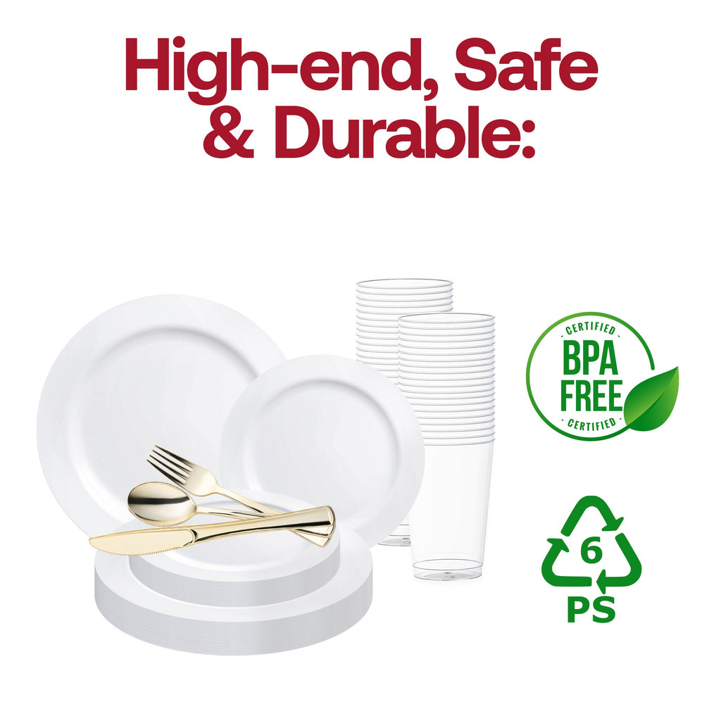 Solid White Economy Round Disposable Plastic Wedding Value Set