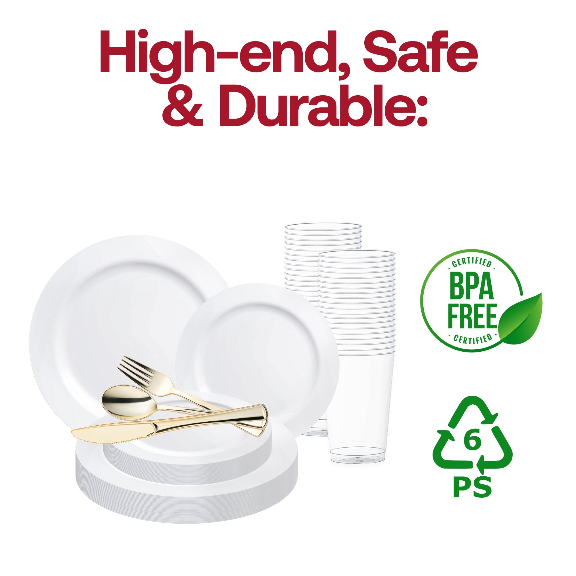 Solid White Economy Round Disposable Plastic Wedding Value Set