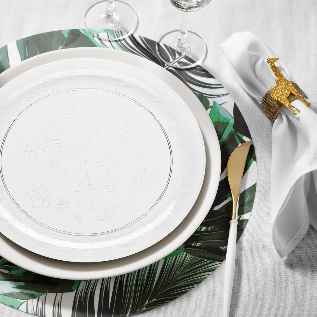 Clear Floral Round Disposable Plastic Buffet Plates (9")