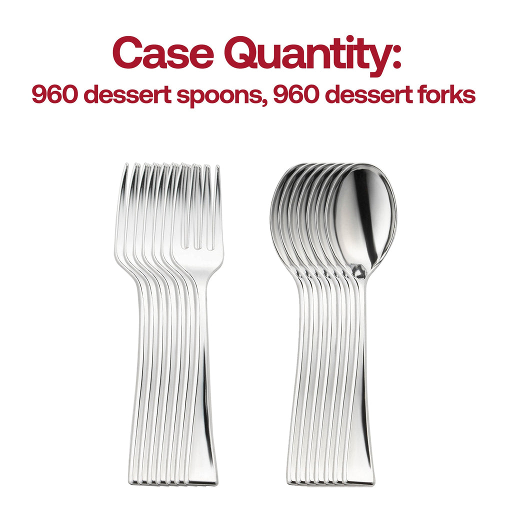 Silver Dessert Disposable Plastic Mini Flatware Set