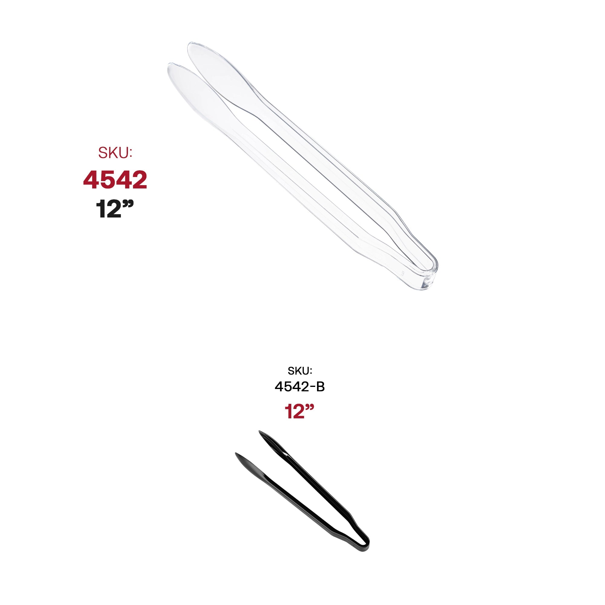 12" Clear Disposable Plastic Serving Tongs