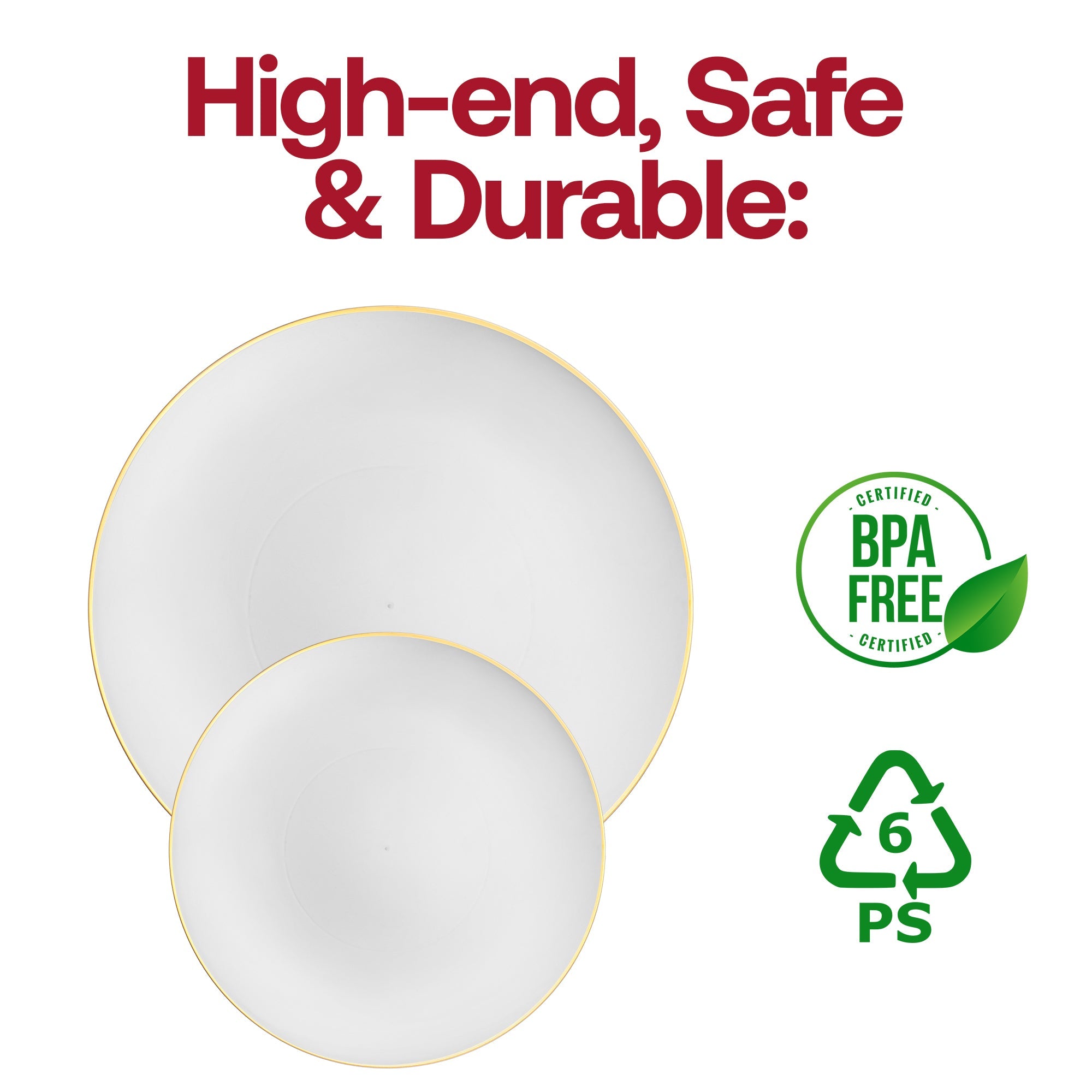 White with Gold Organic Plastic Dinner Plates (9")