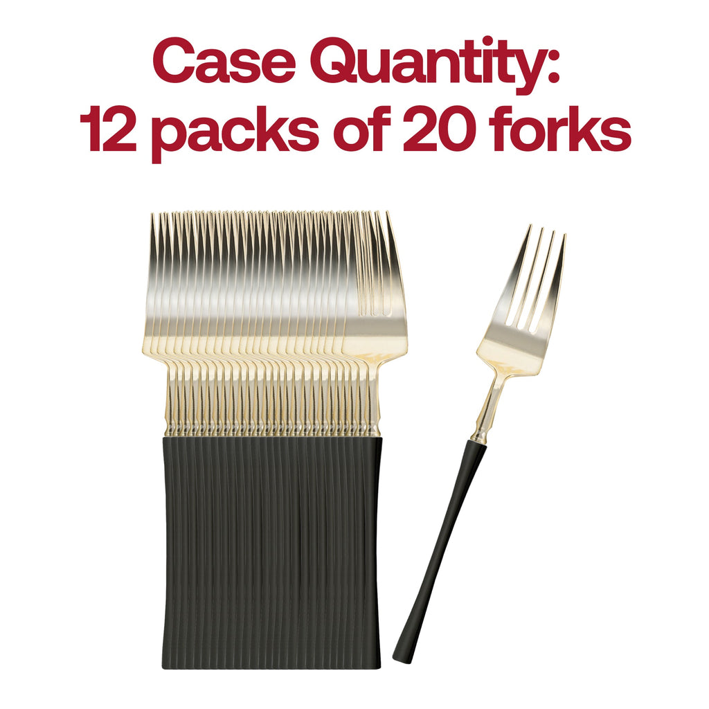Gold with Black Handle Moderno Disposable Plastic Dinner Forks