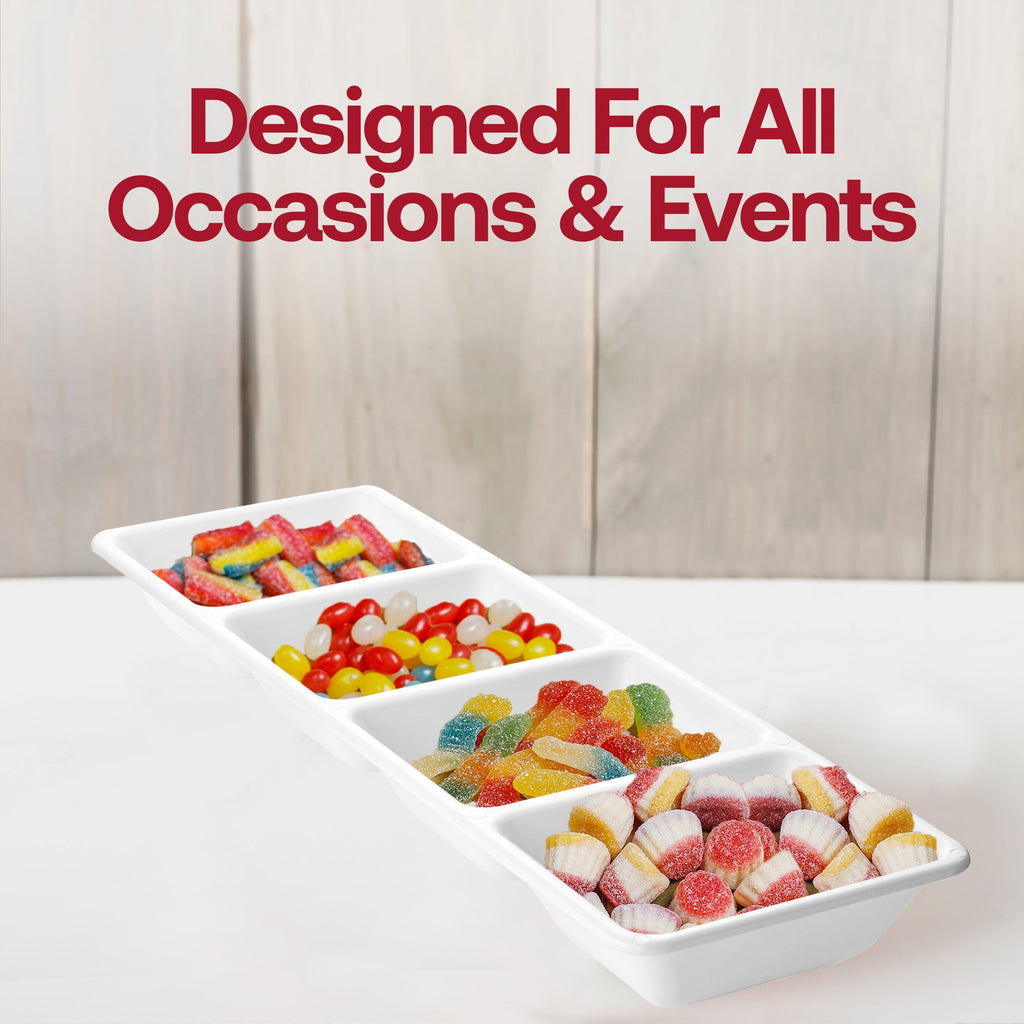 16" x 5" White 4-Section Rectangular Disposable Plastic Trays