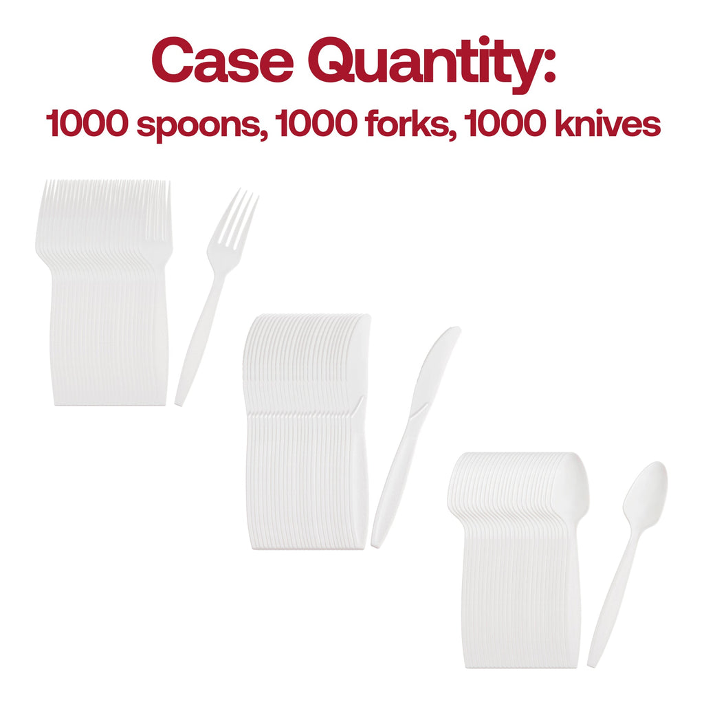 White Plastic Silverware Set – Disposable Cutlery (Heavy Duty)