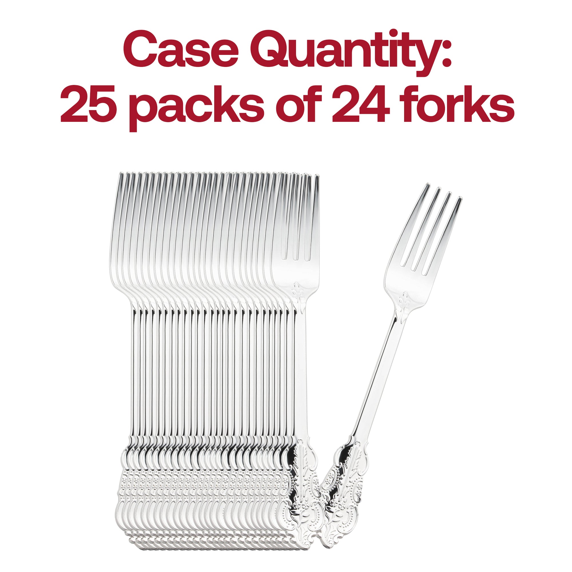 Shiny Baroque Silver Plastic Forks