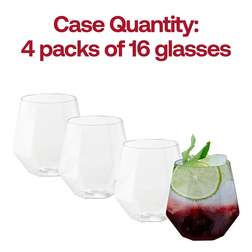 Clear Hexagonal Stemless Plastic Wine Goblets (12 oz. )