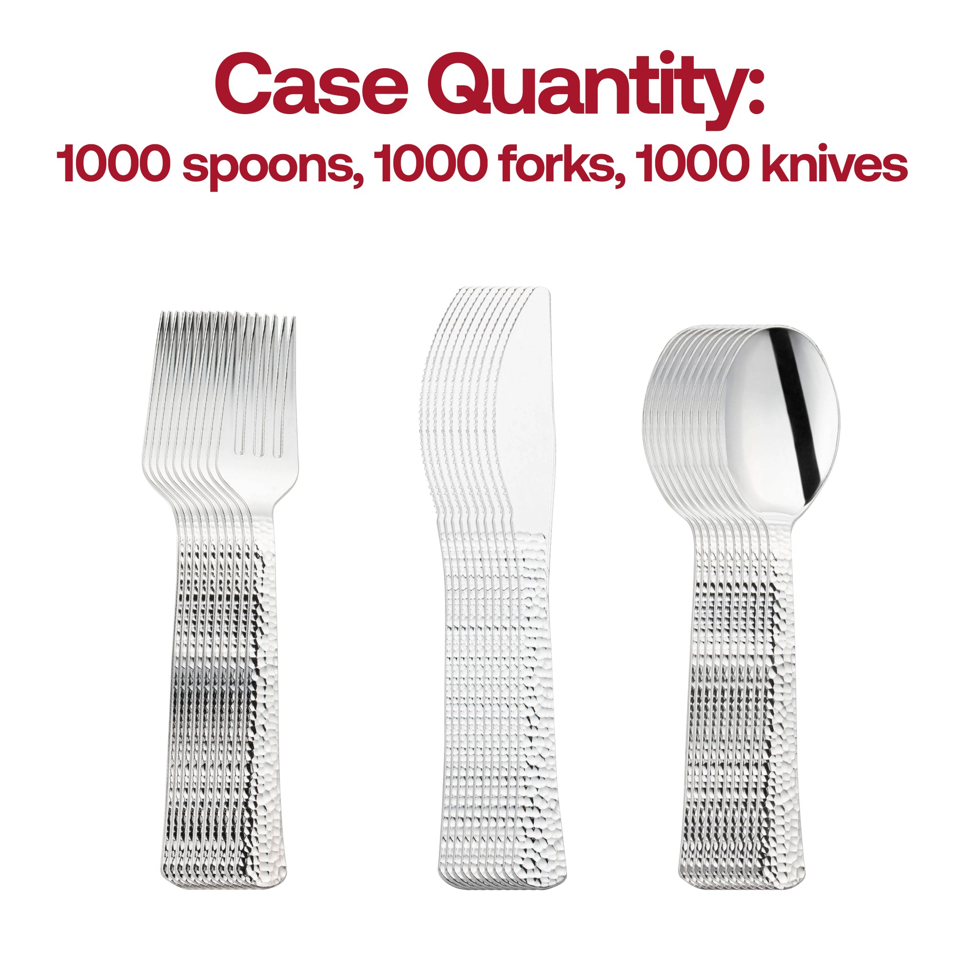 Shiny Metallic Silver Hammered Plastic Cutlery Set