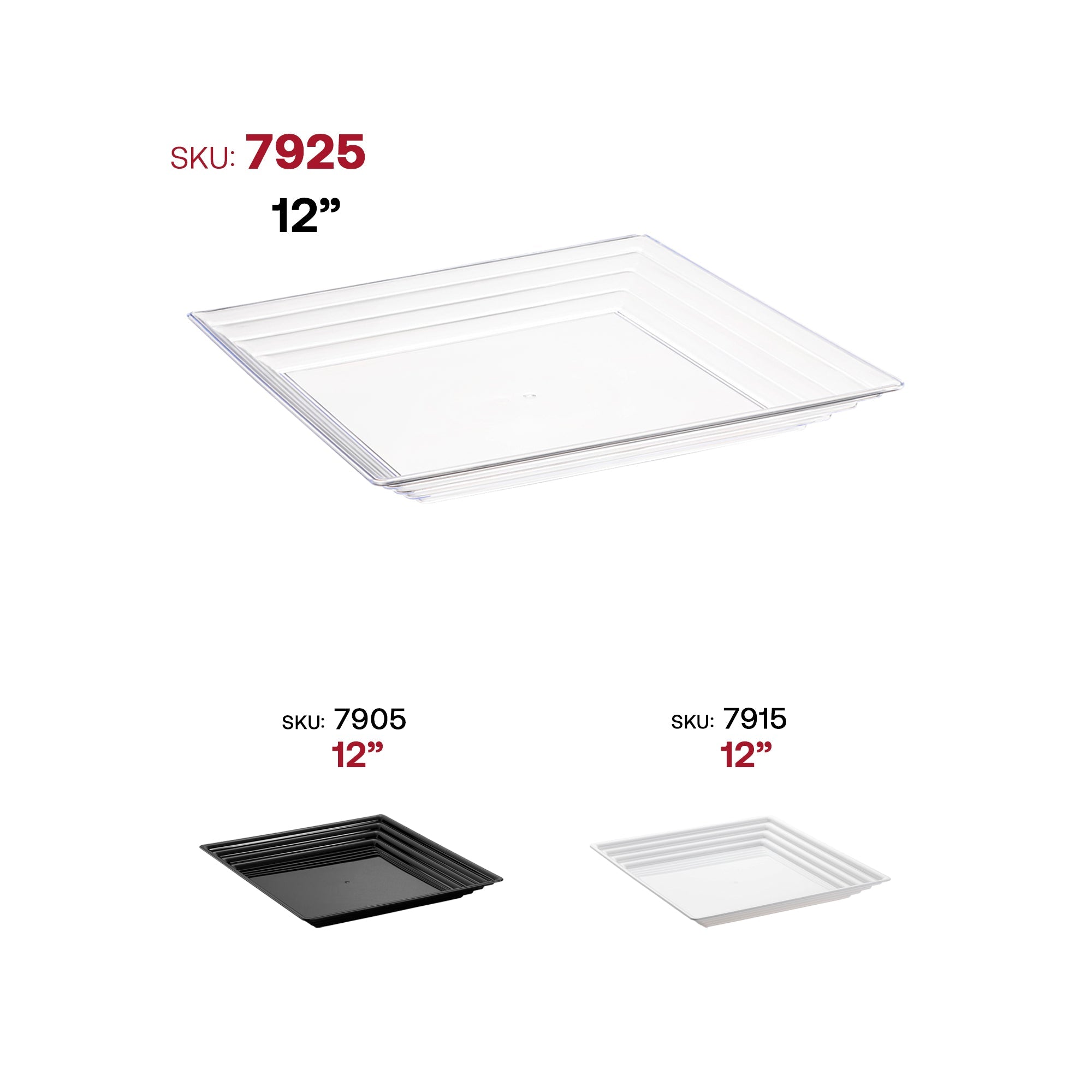 12" x 12" Clear Square with Groove Rim Plastic Serving Trays