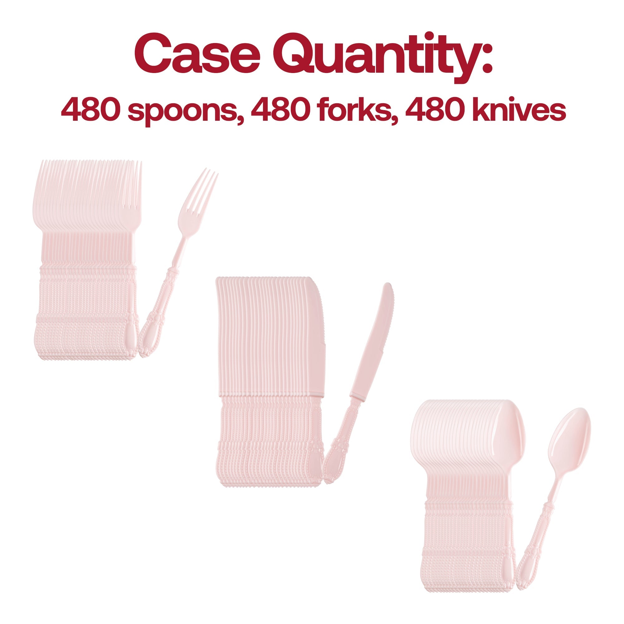 Pink Baroque Disposable Plastic Cutlery Set - 20 Spoons, 20 Forks and 20 Knives