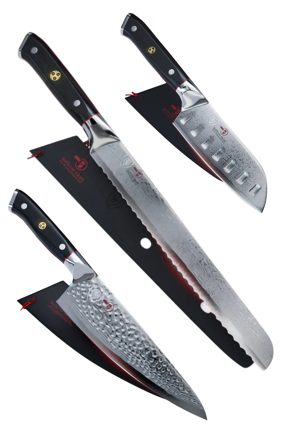 Shogun Core Kitchen Trio | 8" Chef's Knife + 7" Santoku + Serrated Bread Knife