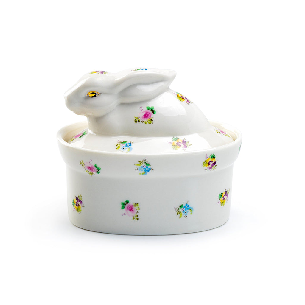 Pansy Floral Bunny Figurine Fine Porcelain Sugar Box