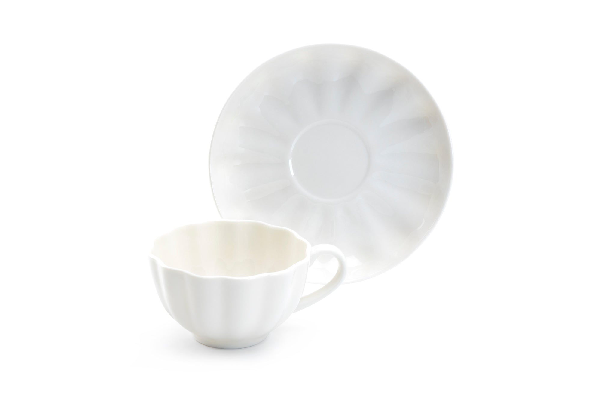 White Scallop Fine Porcelain Tea Cup and Saucer