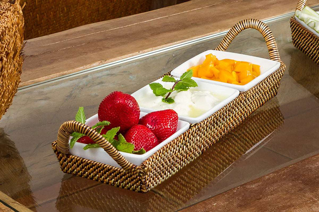 Sectional Crudite Server with 3 Porcelain Dishes