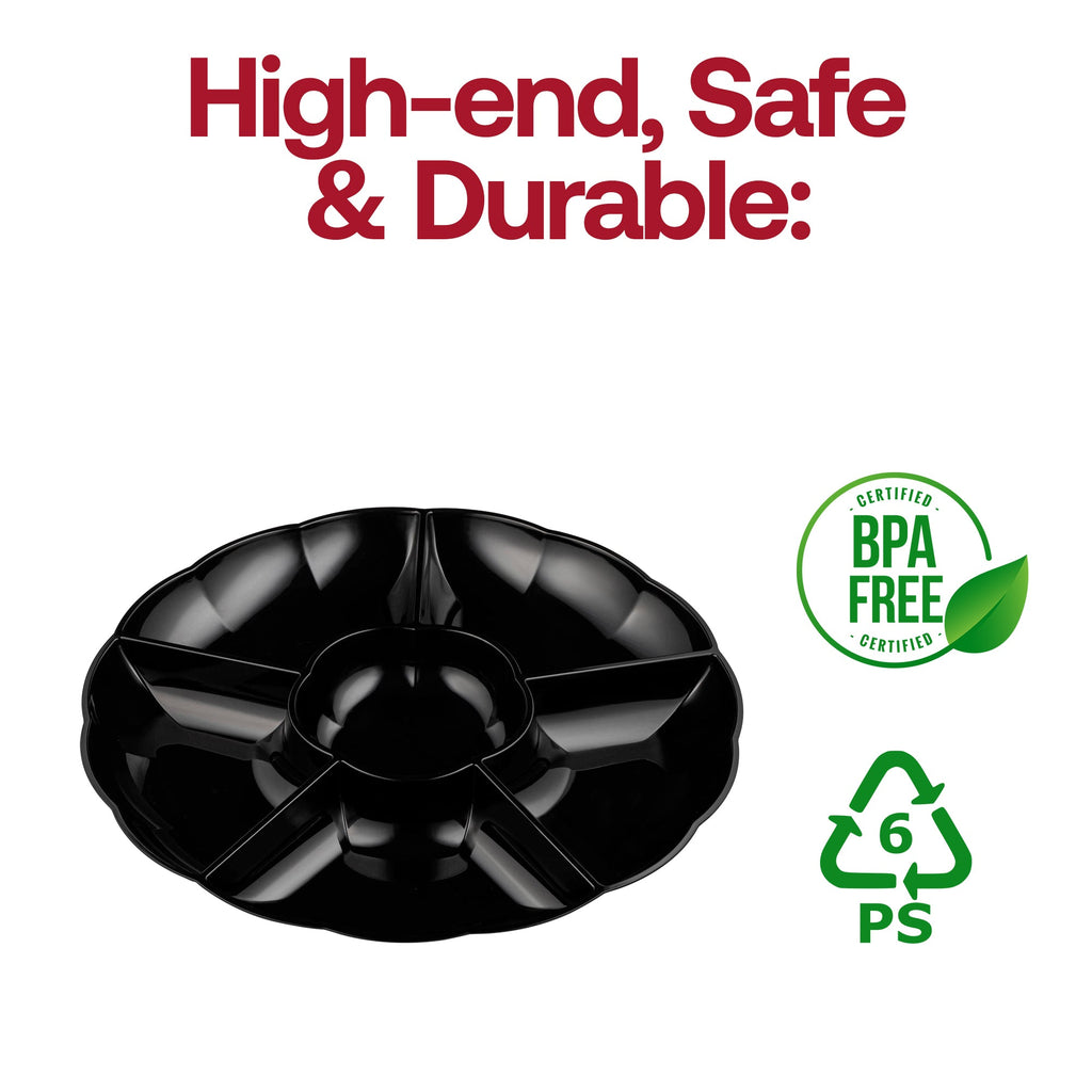 Black Big 6-Partition Round Disposable Plastic Trays