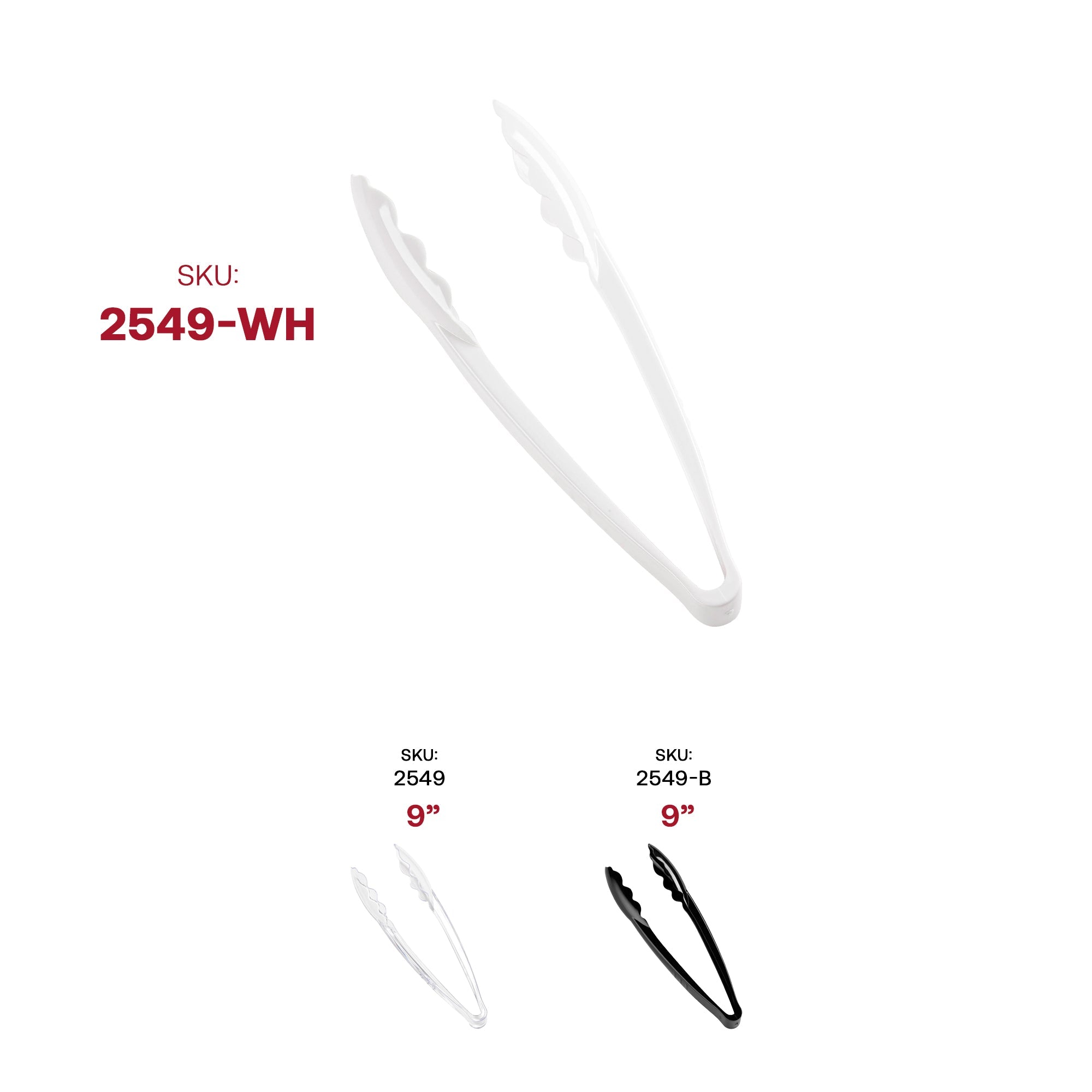 9" White Disposable Plastic Serving Tongs
