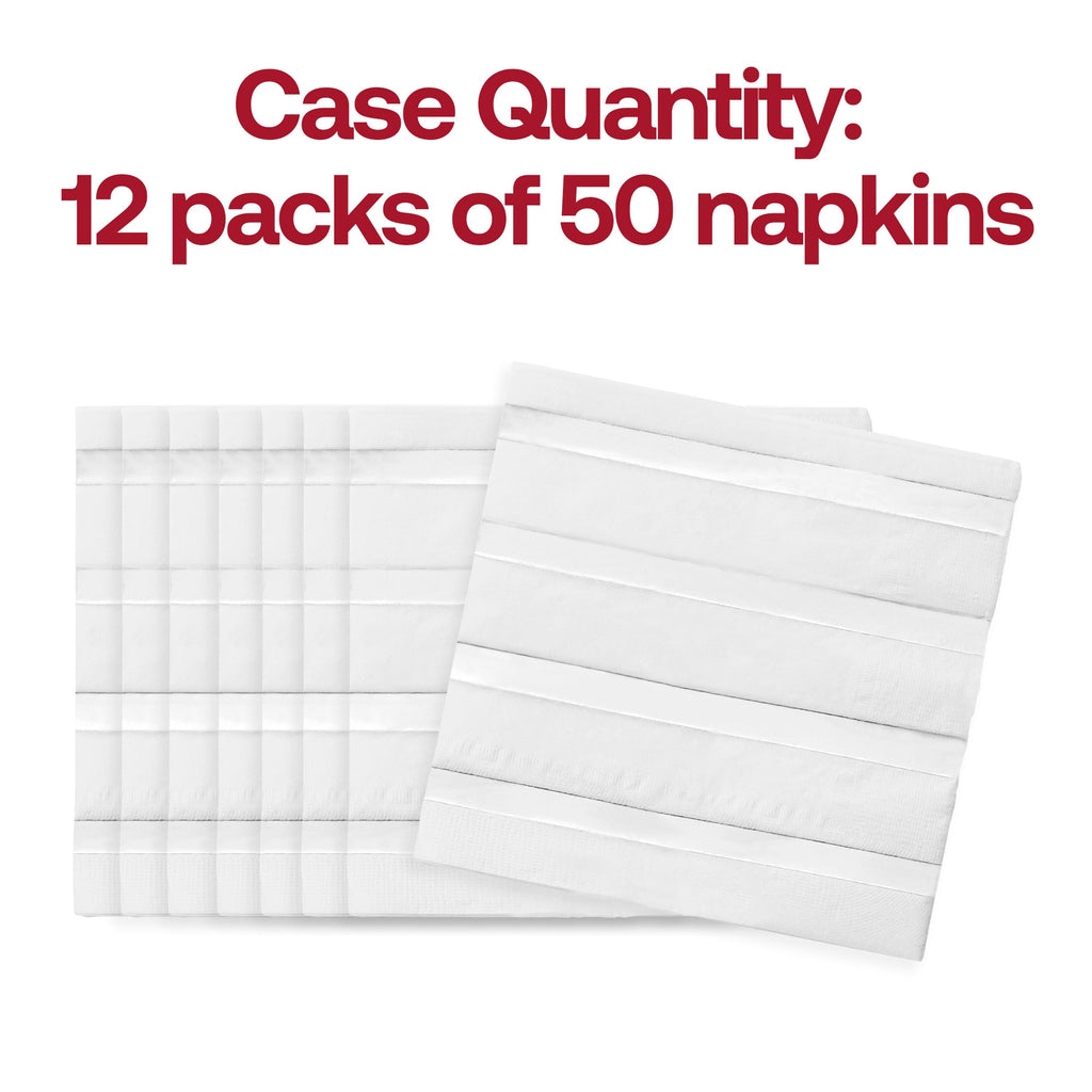 White with Silver Stripes Paper Beverage/Cocktail Napkins
