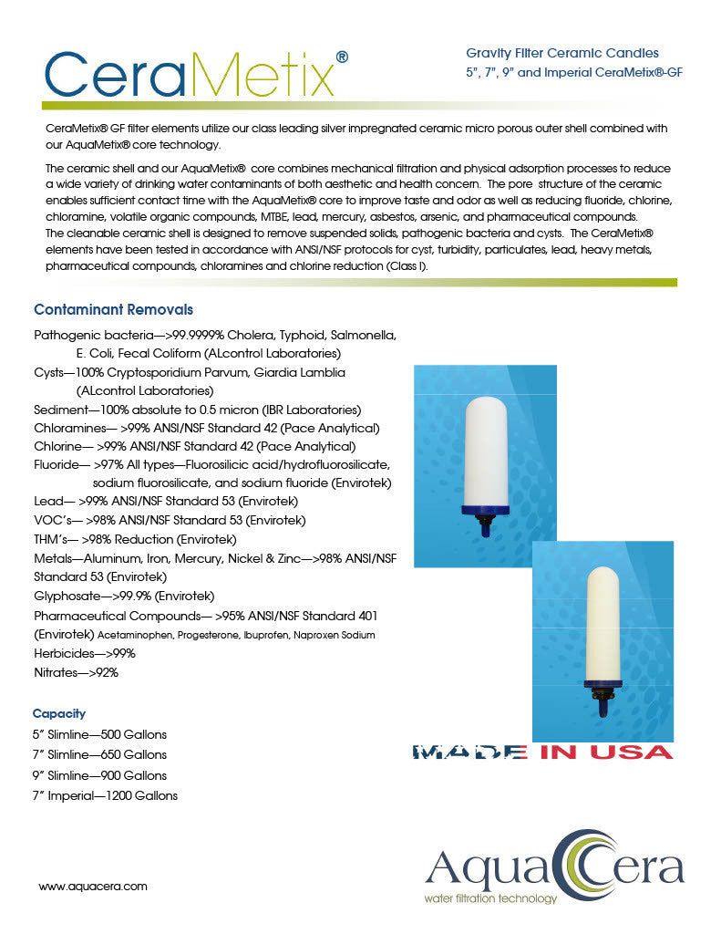 CeraMetix® 7" Slimline GF Gravity Filter - Chloramine, Lead, Fluoride & PFAS Reduction