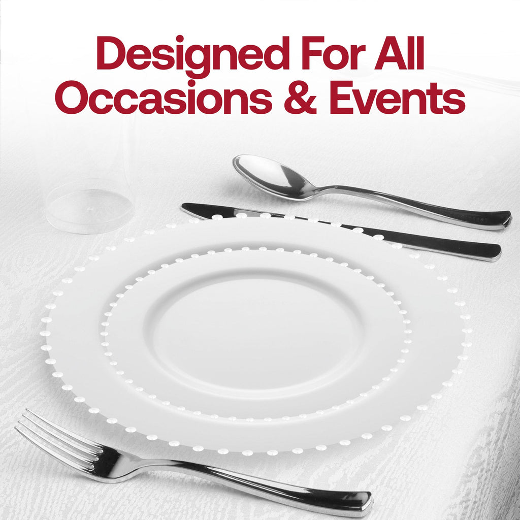 White Pearl String Round Disposable Plastic Wedding Value Set