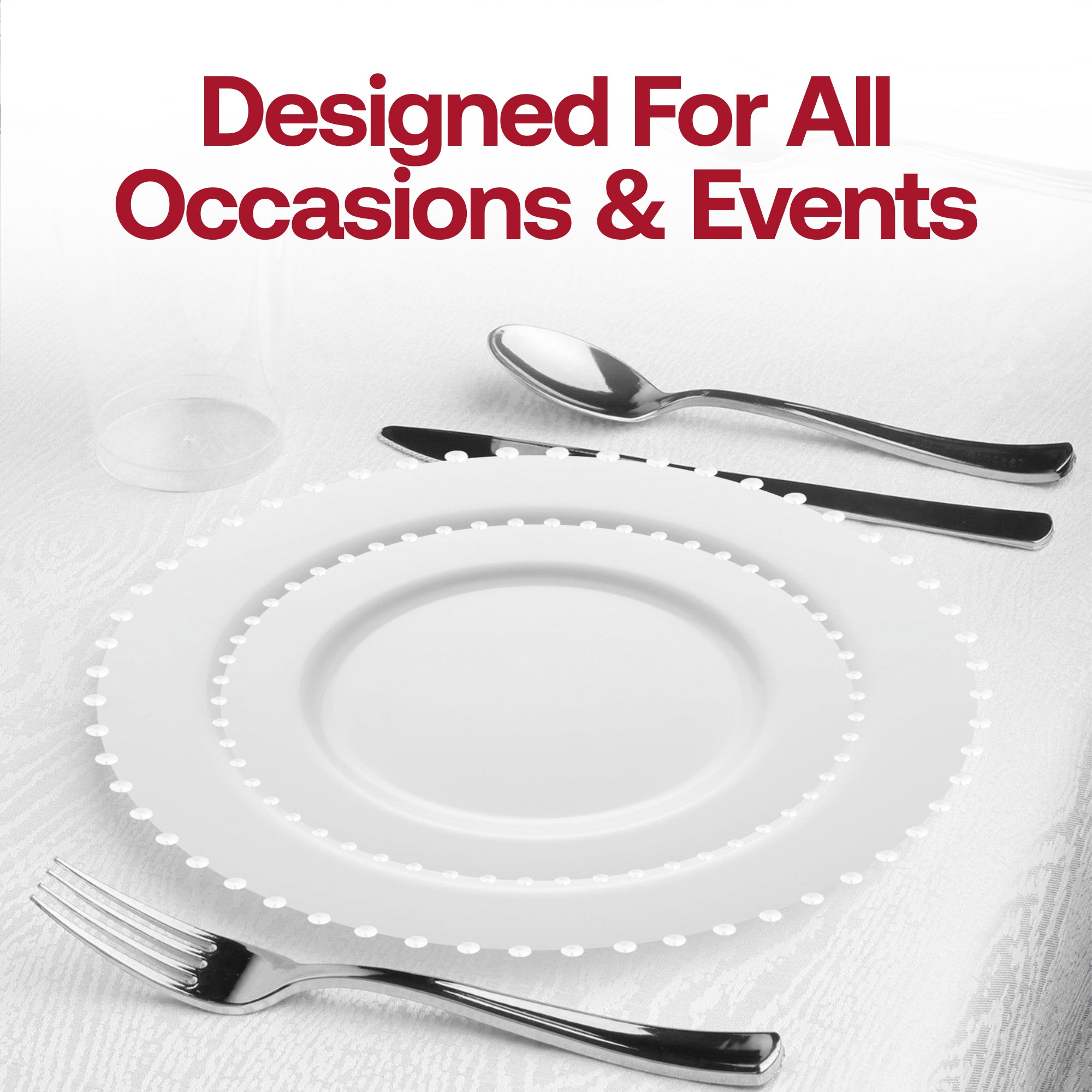 White Pearl String Round Disposable Plastic Wedding Value Set