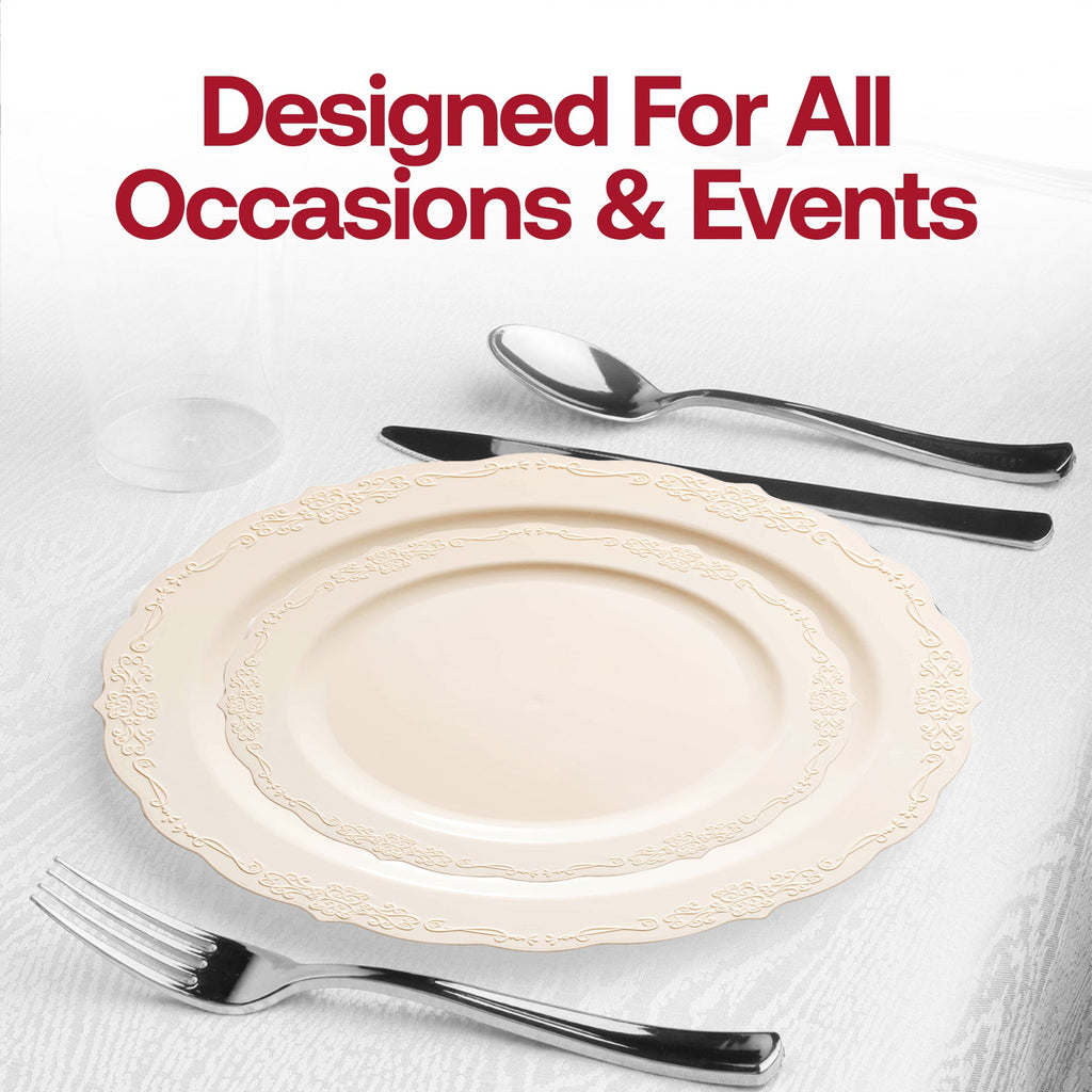 Ivory Vintage Round Disposable Plastic Wedding Value Set