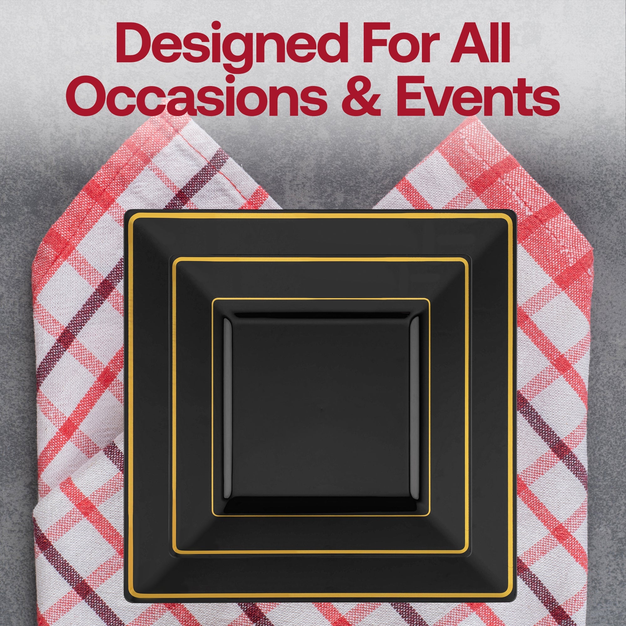 Black with Gold Square Edge Rim Plastic Appetizer/Salad Plates (6.5")
