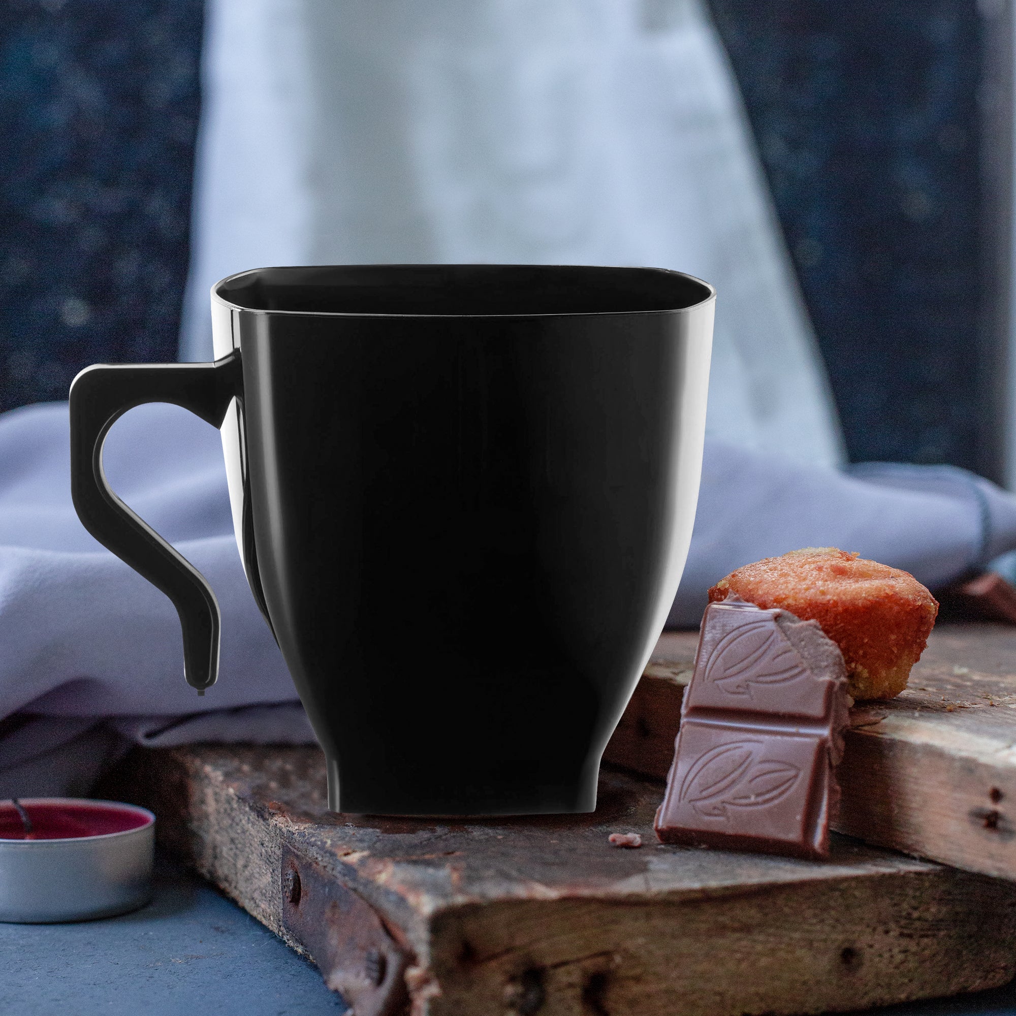 Black Square Plastic Coffee Mugs (8 oz. )