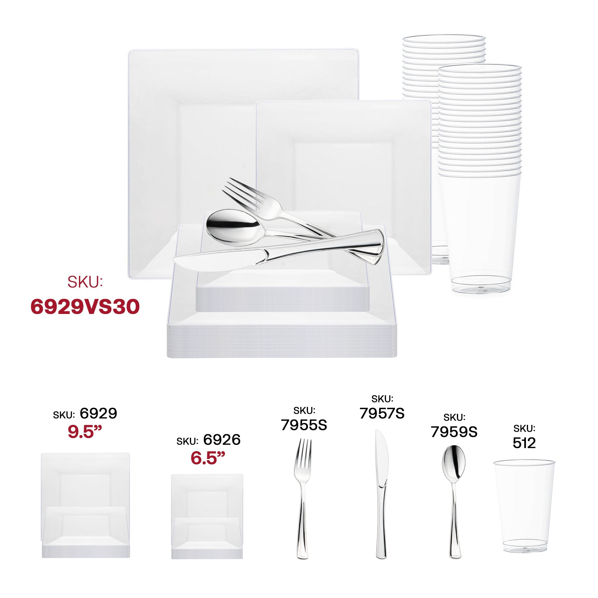 Clear Square Plastic Wedding Value Set