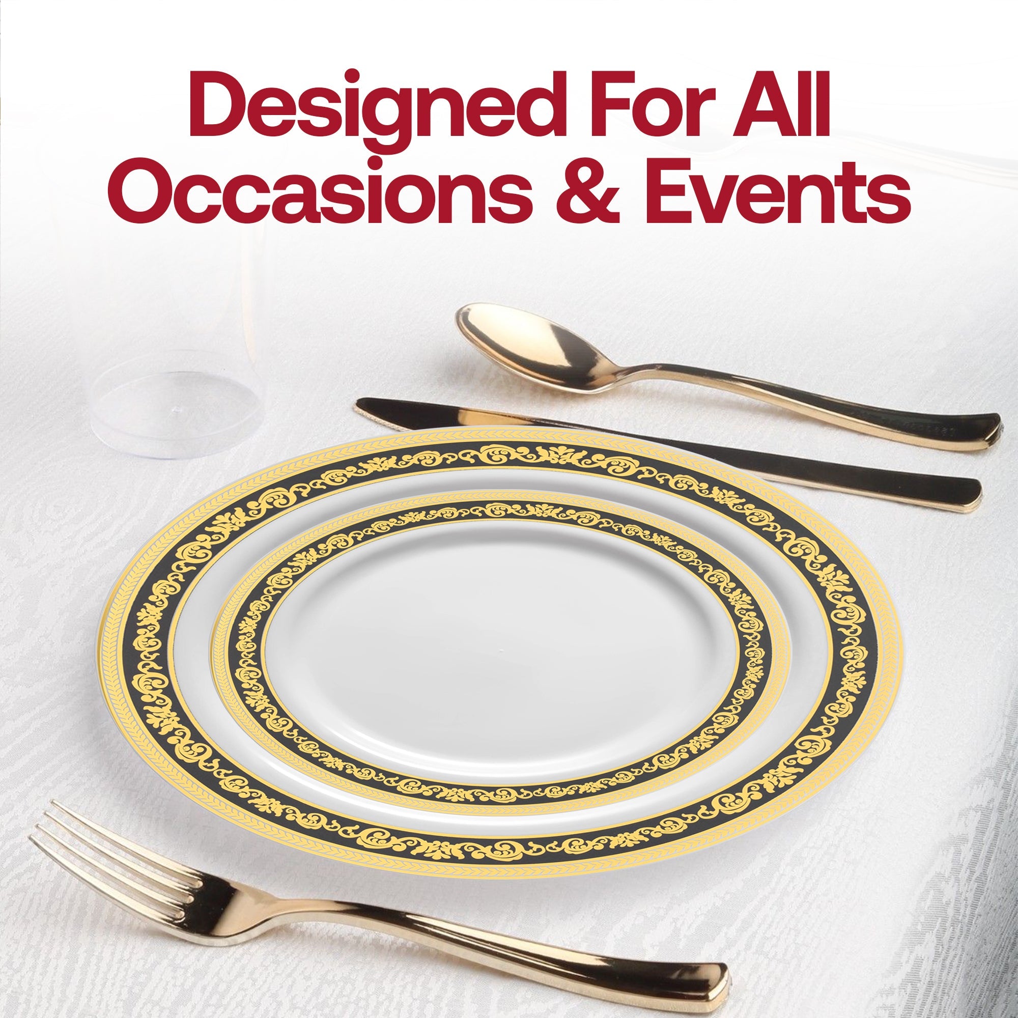 White with Black and Gold Royal Rim Plastic Wedding Value Set