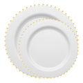 White with Gold Pearl String Round Disposable Plastic Dinnerware Value Set