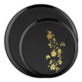 Black with Gold Floral Plastic Dinnerware Value Set