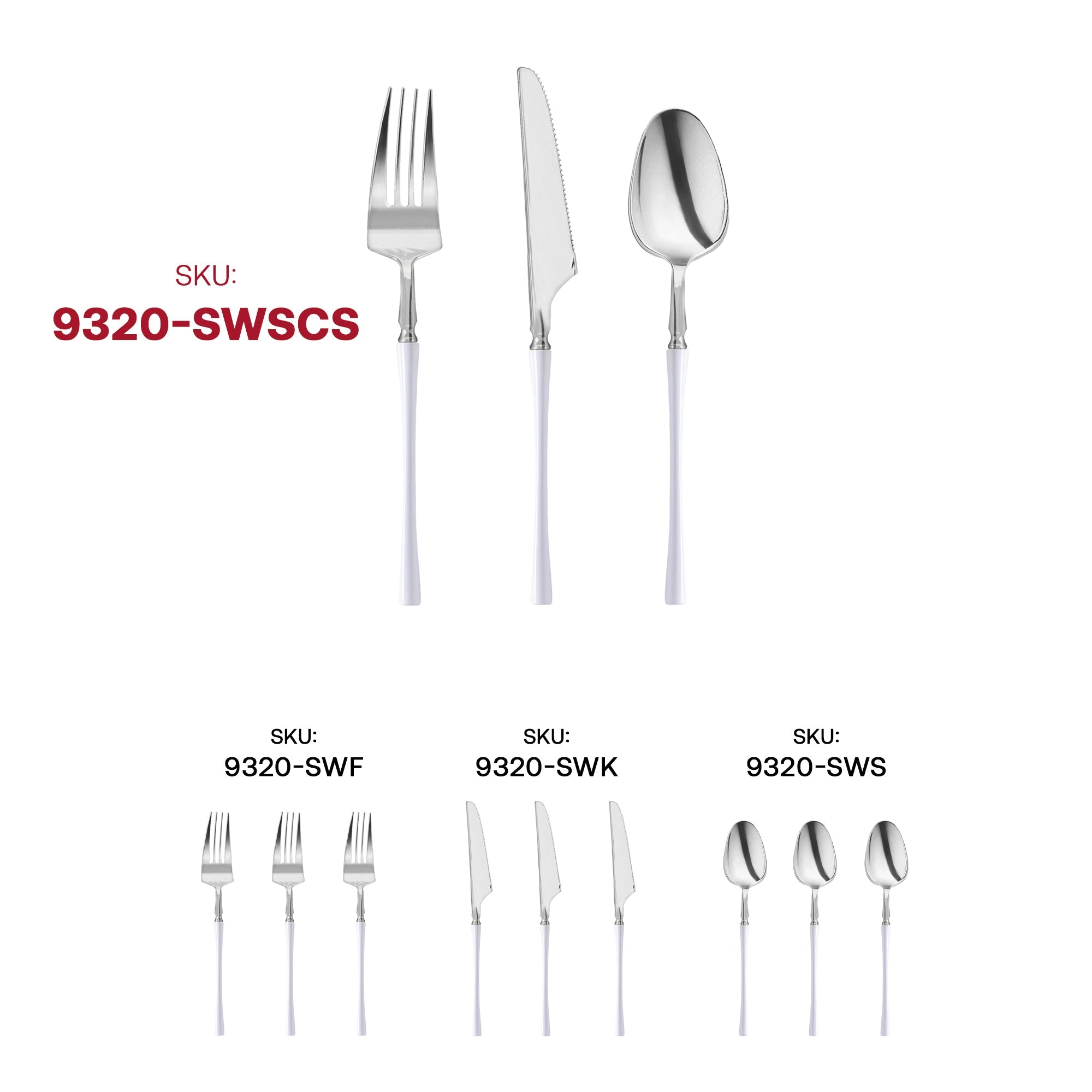 Silver with White Handle Moderno Disposable Plastic Cutlery Set - 20 Spoons, 20 Forks and 20 Knives