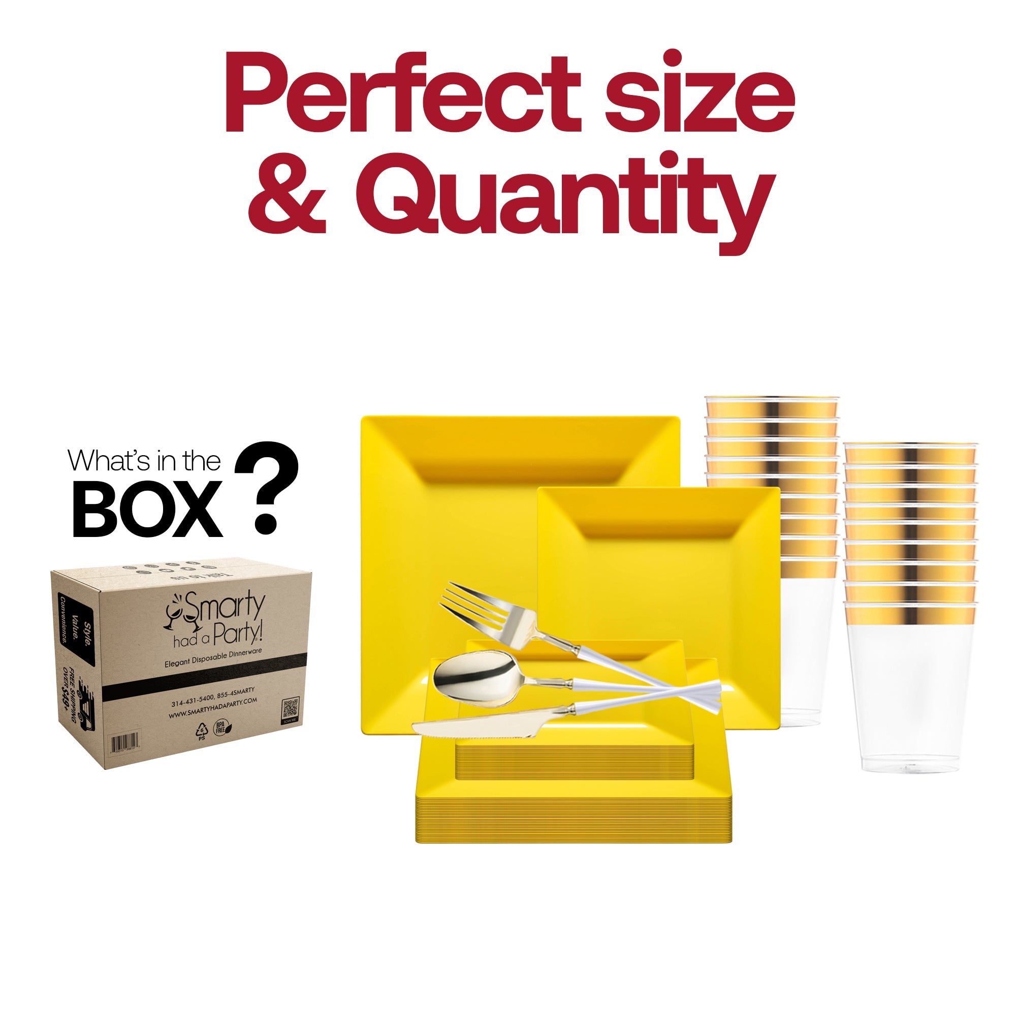 Yellow Square Disposable Plastic Tableware Set