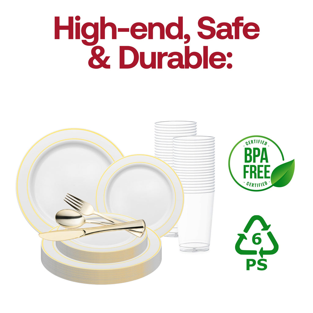 White with Gold Edge Rim Plastic Wedding Value Set