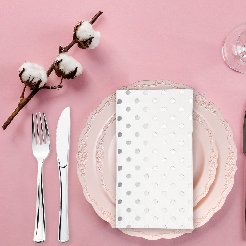 White with Silver Dots Paper Dinner Napkins