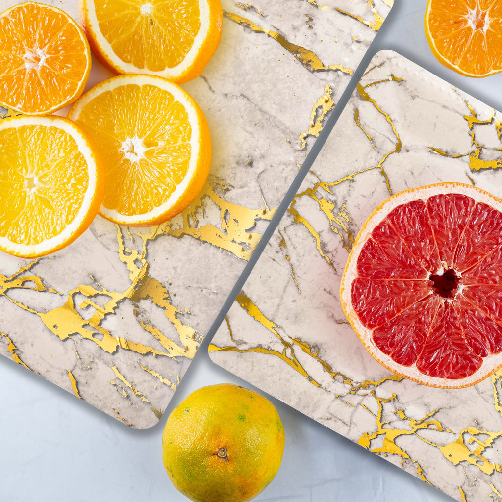 White with Gold Marble Square Disposable Paper Charger Plates (13")