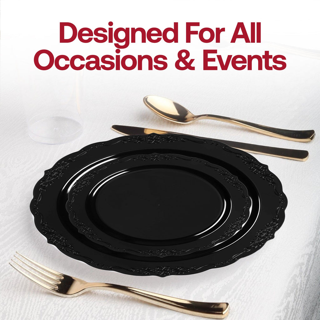 Black Vintage Rim Round Disposable Plastic Wedding Value Set