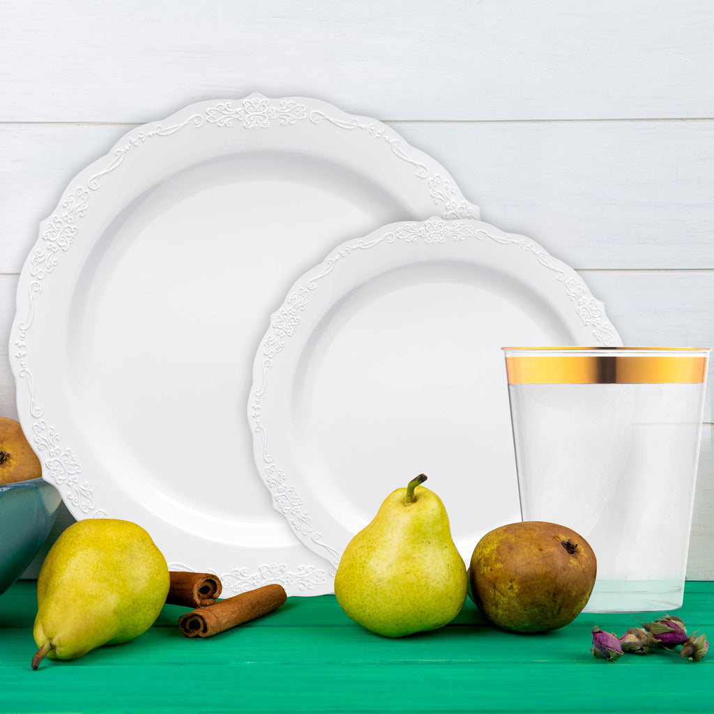 White Vintage Disposable Plastic Tableware Set