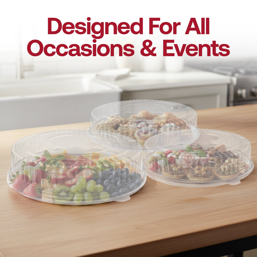 12" Clear Round Plastic Trays with Lids