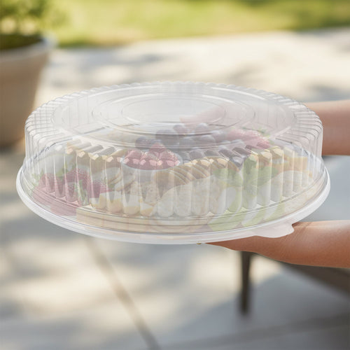 18" Clear Round Plastic Trays with Lids