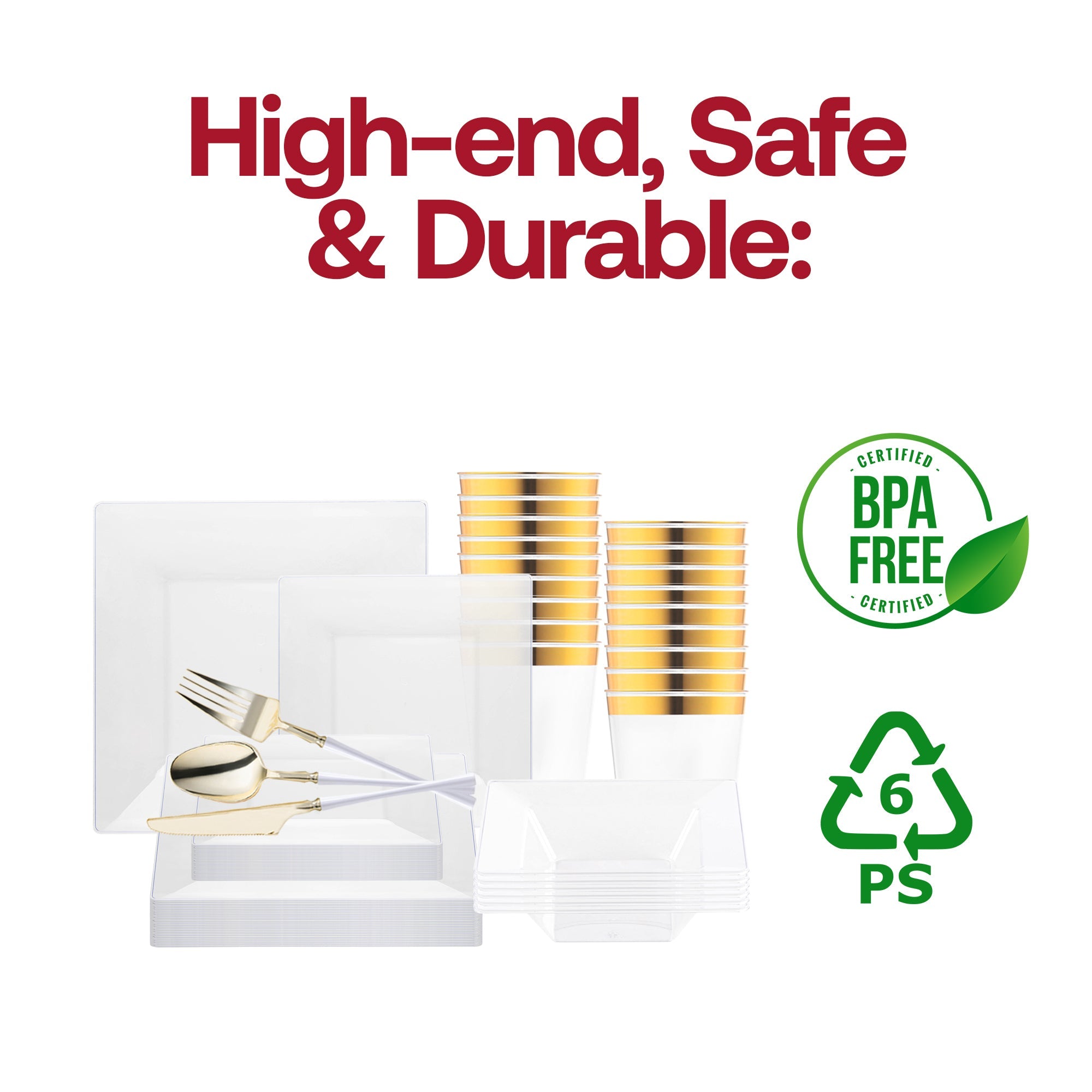 Clear Square Disposable Plastic Tableware Set